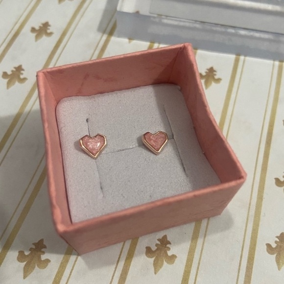Pink Epoxy Heart Stud Earrings with Silver or Rose Gold Accents - Picture 2 of 4